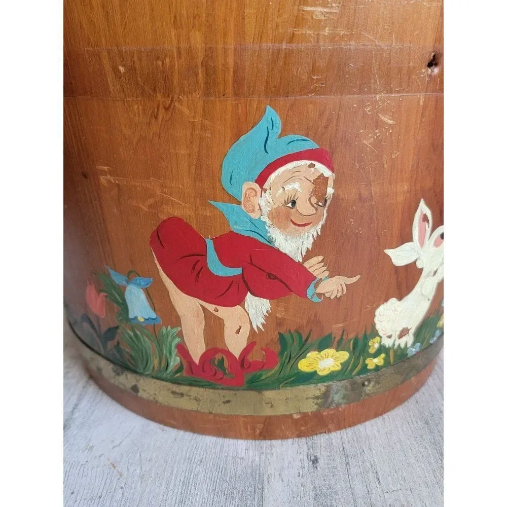 Vintage Woodenware richmond AS IS Gnome bucket flower bunny 1961 rustic‎